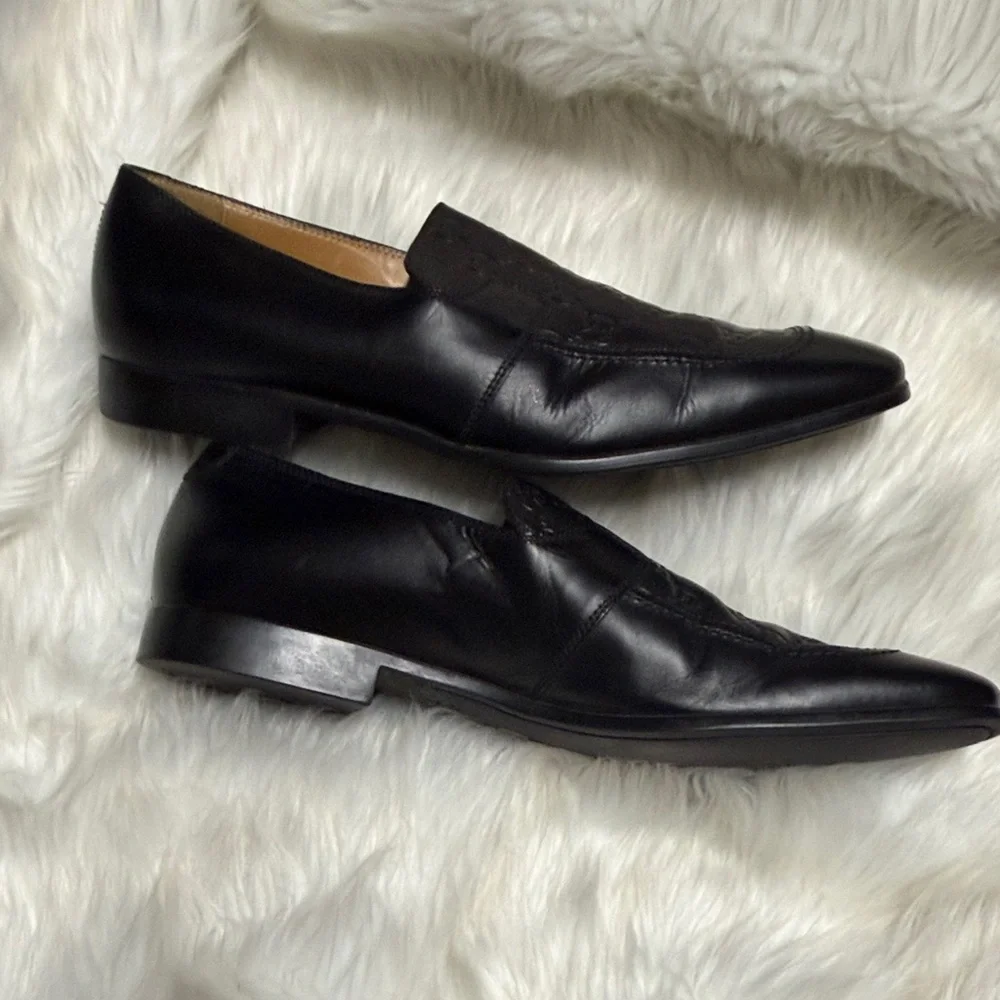 Gucci GG Embossed Black Leather Men's Slip-Ons 9
